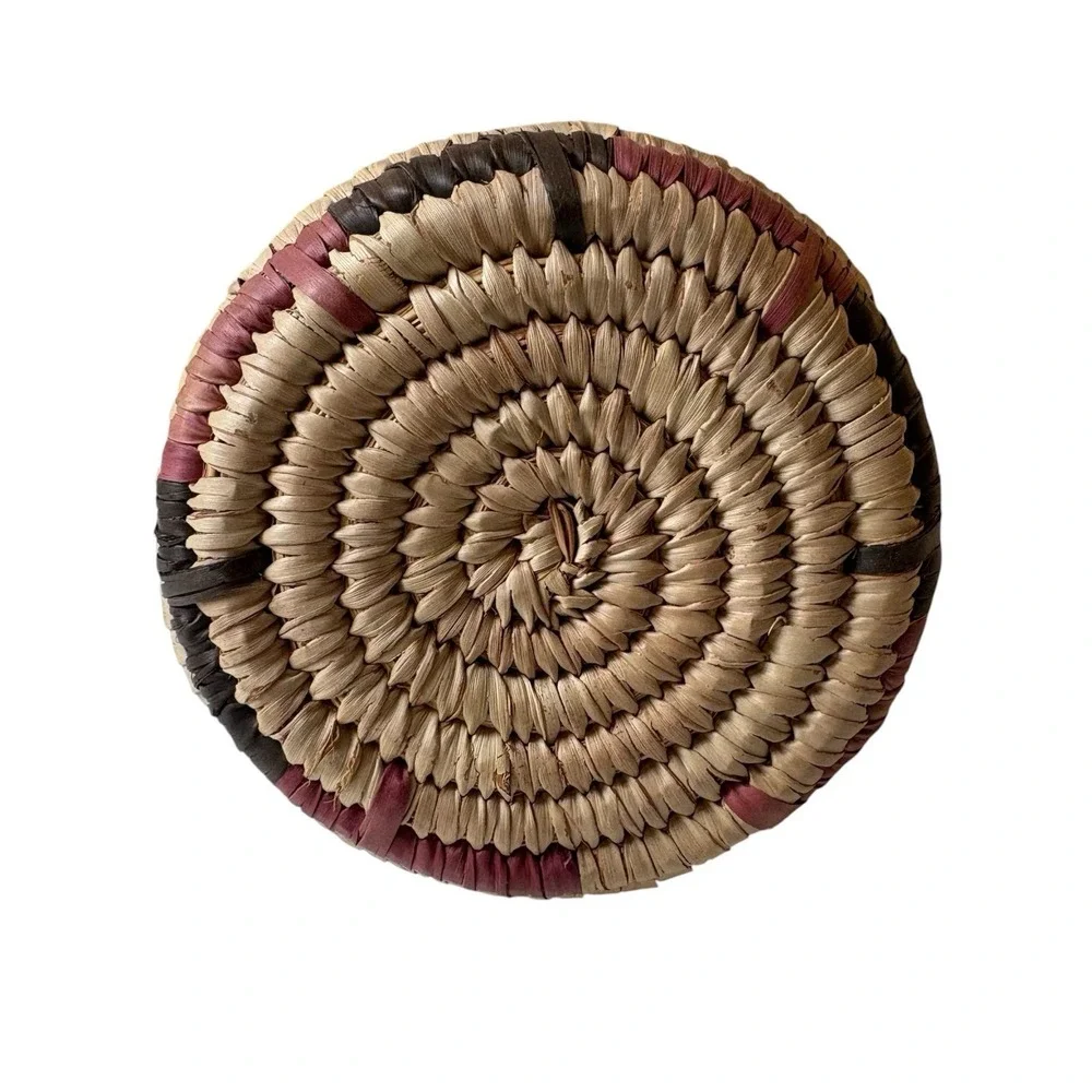 Vintage Hand Woven Coil Native American Basket with Lid